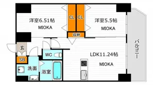 クローバーレジデンス文の里【8階】の間取り