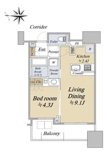 シティタワー大阪本町【13階】の間取り