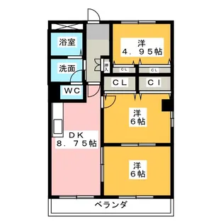 サンパレス緑ヶ丘 B棟【1階】の間取り