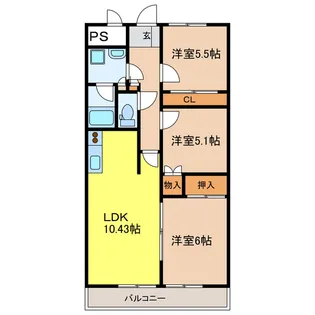 クロワサンス【3階】の間取り