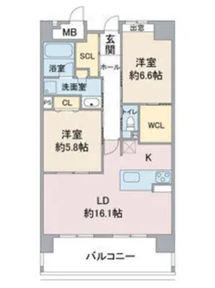 2LDKの間取り画像