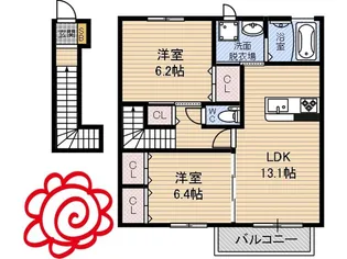 シャーメゾン稲田本町B棟【2階】の間取り