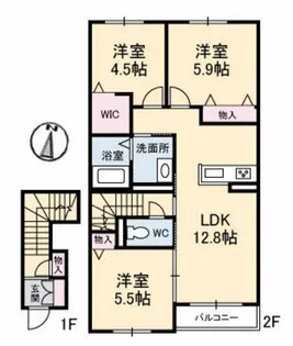 グリーンヒルズほことり 七番館【2階】の間取り