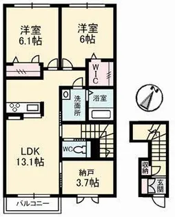 カーサ・ヴィアソーレ A棟【2階】の間取り