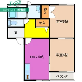 三幸ハイツ御薗B棟【1階】の間取り