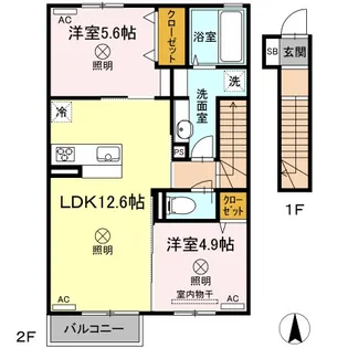 岡山県岡山市北区田中【アパート】の間取り