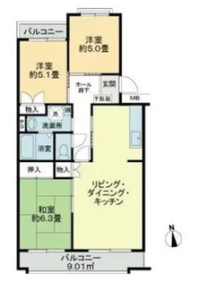 パールマンション船橋【3階】の間取り
