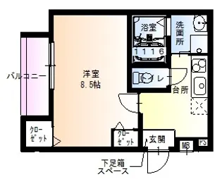フジパレス南田辺【1階】の間取り