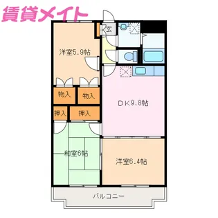 サンライズ駅部田【3階】の間取り