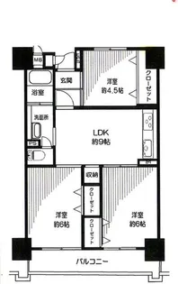 越中島三丁目ハイツ1号棟【13階】の間取り