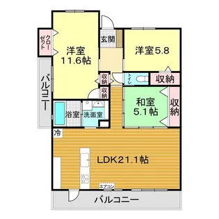 アーデントクレイル山口湯田参番館【9階】の間取り