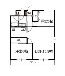 エラン宮崎弐番館1.2号(2LDK)【6階】の間取り