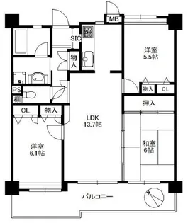 ピアセント大橋【5階】の間取り