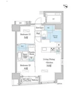 デュオフラッツ日本橋水天宮【13階】の間取り