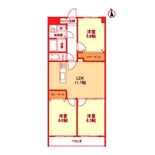 コスモリード武蔵中原【3階】の間取り