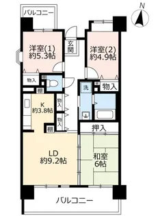 URルゼフィール岩屋中町【9階】の間取り