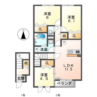 愛知県あま市七宝町桂角田【アパート】の間取り