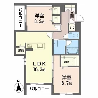 【新築】プレミアス御幸【2階】の間取り