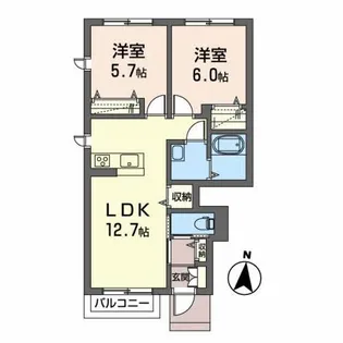 アヴニール愛子B【1階】の間取り