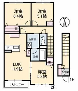 アヴィーロード今保 A棟【2階】の間取り