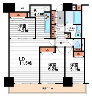 シティタワー大阪【23階】の間取り