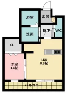 ル・リオン東三方【2階】の間取り