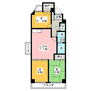 宝堀田ハイツ B棟【5階】の間取り
