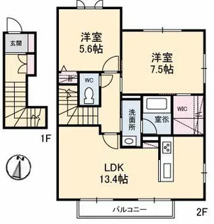 シャーメゾンKOTON A棟【2階】の間取り