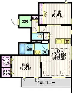 2LDKの間取り画像