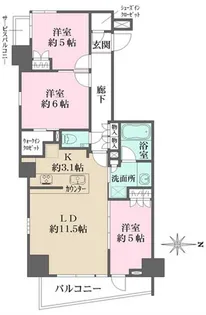 ザ・パークハウス新宿柏木【6階】の間取り