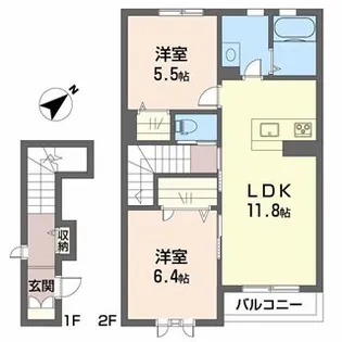 シャーメゾンレーヴ秋桜【2階】の間取り