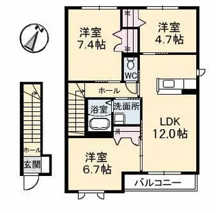 プリムべール城東 弐番館【2階】の間取り