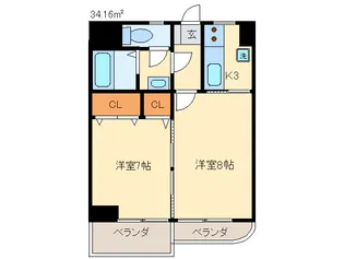 エステ-ト・モア箱崎【9階】の間取り