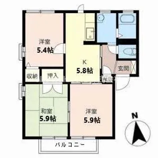 メゾンフルールI【2階】の間取り