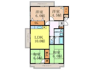 尾勝山ハイツ【3階】の間取り