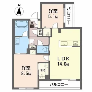 ベレオガーデンズ上中野【2階】の間取り
