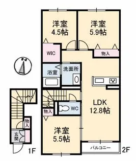 グリーンヒルズほことり 七番館【2階】の間取り