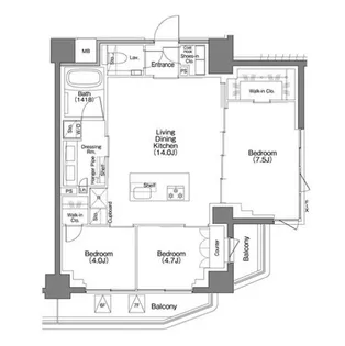 ザ・パークハビオSOHO祐天寺【7階】の間取り