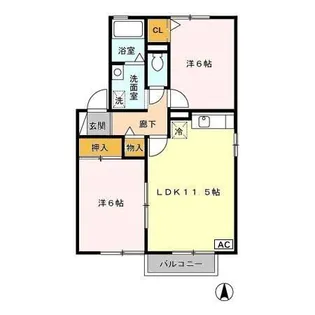 サンライズヒル福田B棟【1階】の間取り