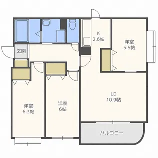 クリスタルリバー六番館【3階】の間取り