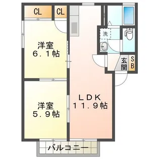 オーシャンビュー若松 A【2階】の間取り