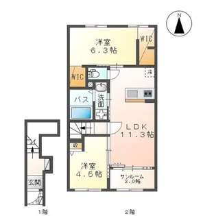 富山市中島新築アパート【2階】の間取り