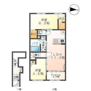 富山市中島新築アパート【2階】の間取り