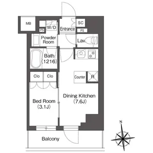 ミリアレジデンス蔵前【12階】の間取り
