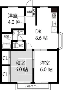 リベラル深阪B棟【2階】の間取り