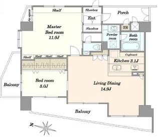 コスモ大崎ツインフォルムエクセルコート【8階】の間取り