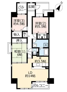 UR多摩ニュータウン長池公園せせらぎ通り北【6階】の間取り