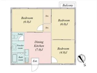 スカイハイツ若草台A棟【2階】の間取り