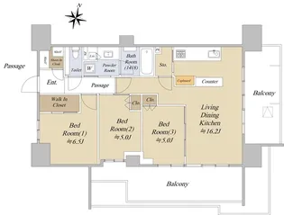 シティタワー駒沢大学ステーションコートレジデンス棟【3階】の間取り