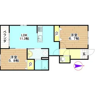 スカイコート西【1階】の間取り